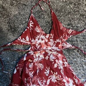 free people halter dress with open tie back and multiple leg openings
